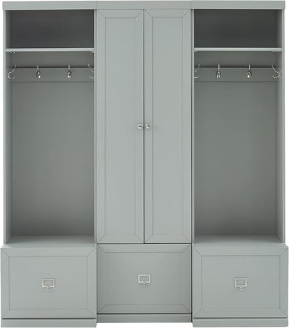Crosley Furniture Harper 3-Piece Hall Tree and Storage Cabinet Set with Entryway Bench and Hooks for Hanging, Gray