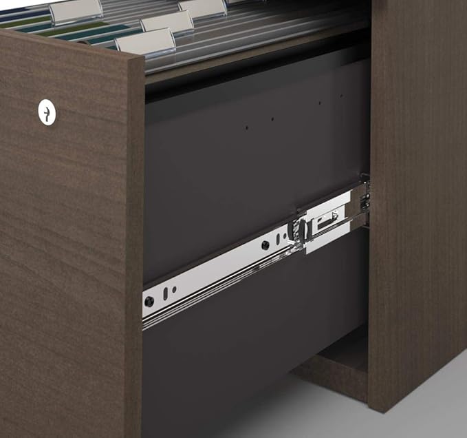 Bestar Logan 66W U or L-Shaped Executive Office Desk with Pedestal and Hutch in Antigua