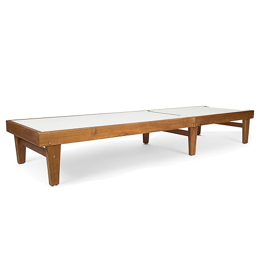 Christopher Knight Home Shiny Outdoor Wood Chaise Lounge (Set of 2), Teak Finish/White Mesh