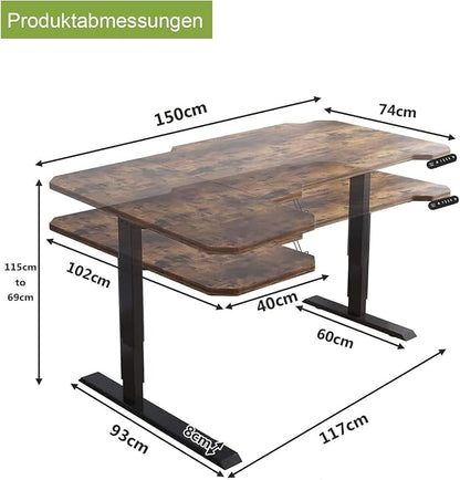 Radlove 59-Inch Large Electric Height Adjustable Computer L-Shaped Desk with Memory Controller Corner Standing Desk Modern Workstation with Splice Board Ergonomic Desk (Black Frame + Rustic Brown Top)