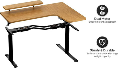 EUREKA ERGONOMIC L Shaped Standing Desk w Solid Wood Tabletop,61" Electric Corner Computer Desk, Adjustable Height Desk w Keyboard Tray,Dual Motor,LED Monitor Stand,Right/Oak
