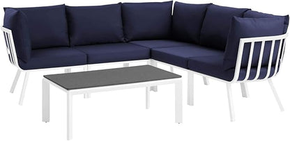 Modway Riverside Outdoor Furniture, 6-Piece Set, White Navy