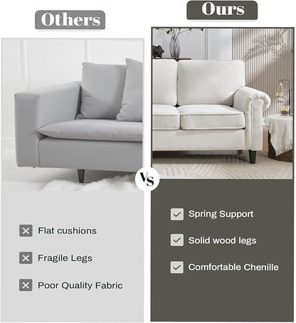 Kingfun 3 Seater Couch, Mid Century Modern Sofa Set with Rolled Arms and Deep Seats, Fluffy Comfort for Living Room, Apartment, Easy Assembly, Beige