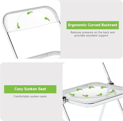 Real Relax Acrylic Folding Chairs,Foldable & Stackable Clear Chairs with Metal Chrome Frame, Indoor and Outdoor, for Home, Office, Party & Events,Set of 4,350LB,Transparent