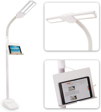 Ottlite Dual Shade LED Standing Floor Lamp with Adjustable Stand - Wide Range of Illumination with Built-in 2.1A USB Charging Port and Flexible Neck - 4 Brightness Settings for Reading & Studying