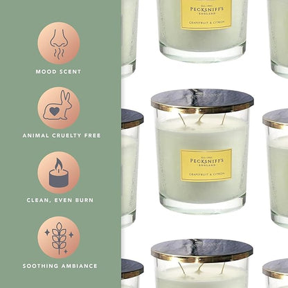 Pecksniffs Classic White Scented 3 Wick Candle | Grapefruit & Citron | Elegant Glass Vessel with Metal Lid Luxury Candles Grapefruit and Citron | 550g/19.4oz