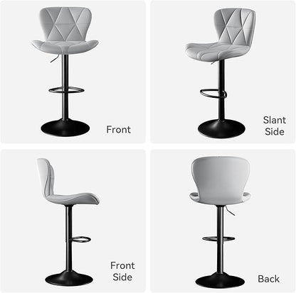 Bar Stools Set of 3,Adjustable Swivel Barstools, Faux Leather Bar Chairs,Upholstered Counter Height with High Backrest for Kitchen Island, Light Grey