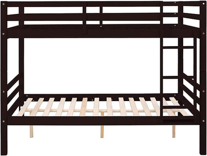Full Over Full Bunk Bed with Thick Posts,Wooden Bunk Bed with High Guardrail and Ladder for Kids, Teens, Dorm Rooms, and Guest Rooms,No Box Spring Needed, Espresso