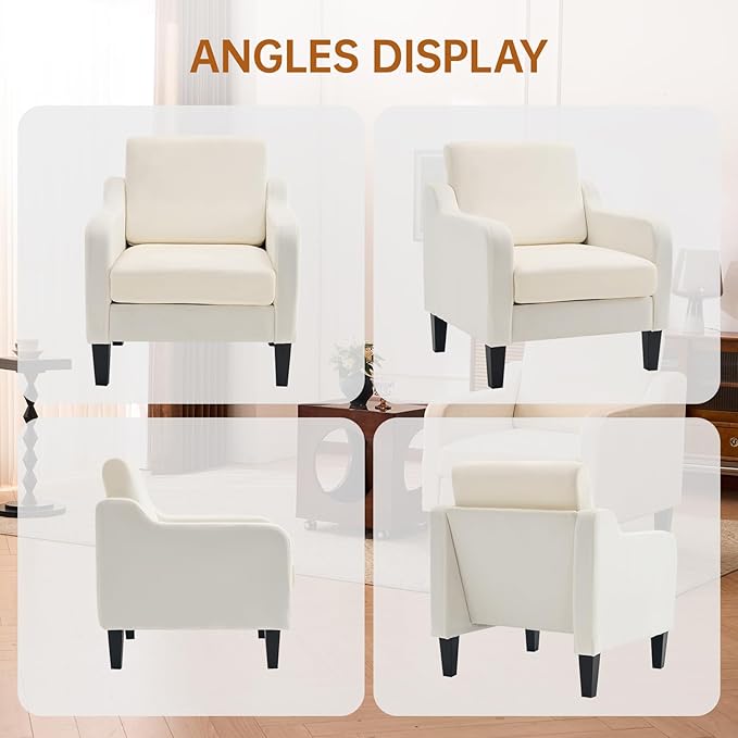 Accent Chairs Set of 2 for Living Room, Modern Velvet Living Room Chairs with Wide Backrest, Upholstered Comfy Chair with Cushion, Oversized Sofa Chair with Wood Legs, Single Armchair, Beige