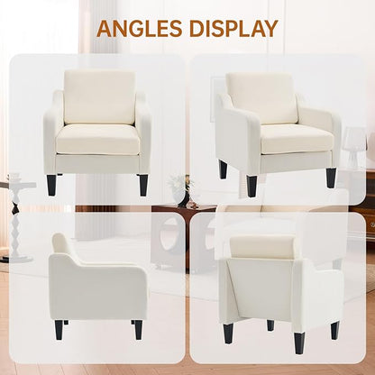 Accent Chairs Set of 2 for Living Room, Modern Velvet Living Room Chairs with Wide Backrest, Upholstered Comfy Chair with Cushion, Oversized Sofa Chair with Wood Legs, Single Armchair, Beige