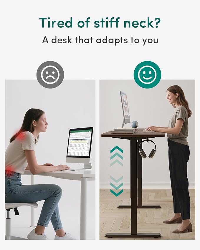CubiCubi 40 x 24 Inches Electric Standing Desk, Height Adjustable Sit to Stand Desk, Home Office Table with Splice Board, Black Walnut