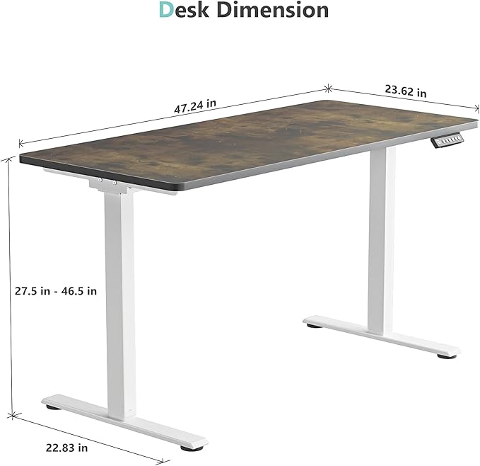 Dual Motor Electric Standing Desk with One Piece Desktop, 48 x 24 Inch Adjustable Height Sit to Stand Up Desk for Home Office, Work & Study, White Frame & Brown Desktop (2 Packages)