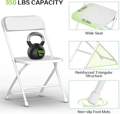 Folding Chairs 30 Pack,White Plastic Folding Chairs for Indoor Outdoor,Portable Stackable Commercial Seat with Steel Frame 350lb.Capacity for Party Events Wedding Dining Picnic Office(30 Pack)