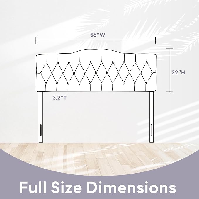 Upholstered Full Headboard, Button Diamond Tufted Headboard with Adjustable Height and Solid Wood Leg, Velvet Padded Headboards for Full Size Bed, Modern Head Board, Dark Grey