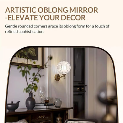 ANDY STAR Brushed Bronze Bathroom Mirror, 30x36 Oblong Mirror with Stainless Steel Metal Frame, Oval Vanity Mirror for Over Sink, Modern Anti Rust Wall Mounted