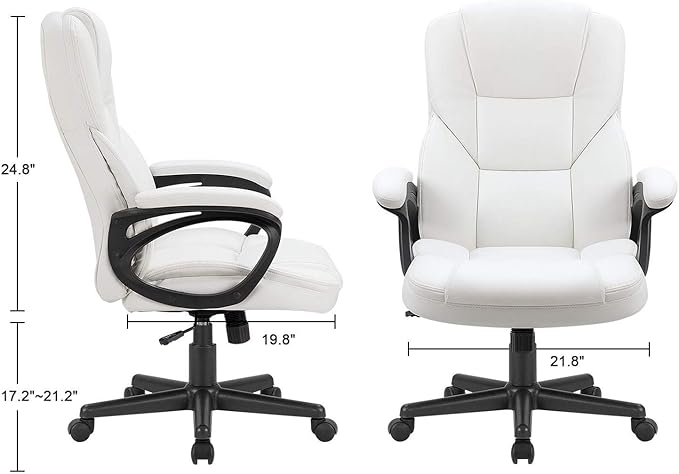 Furmax Home Desk Chair Office Executive Chair High Back Adjustable Managerial,Swivel Computer PU Leather Chair with Lumbar Support (White)
