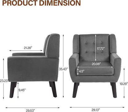 Lumibee Accent Chairs Set of 2, Velevet Fabric Armchairs for Living Room, Comfy Upholstered Arm Chairs Tufted for Indoor Bedroom Office Room (Gray Velvet)
