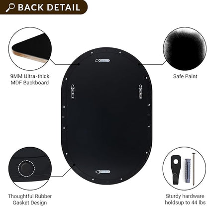 ANDY STAR 30x36'' Oval Mirror, Black Oval Mirror Pill-Shaped Design in Stainless Steel Metal Frame for Bathroom, Entryway, Living Room, Contemporary 1" Deep Wall Mount Vertical or Horizontal