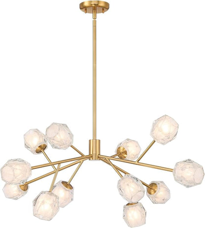Possini Euro Design Tofay Warm Brushed Brass Sputnik Chandelier Lighting 37 3/4" Wide Modern Dimmable LED Frost Glass Shades 12-Light Fixture for Dining Room House Foyer Kitchen Island Entryway