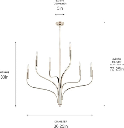 KICHLER Livadia 6-Light Chandelier, Soft Modern-Light in Polished Nickel, for Foyer, Great Room, or Vaulted Dining or Bedroom (33" x 36.25"), 52673PN