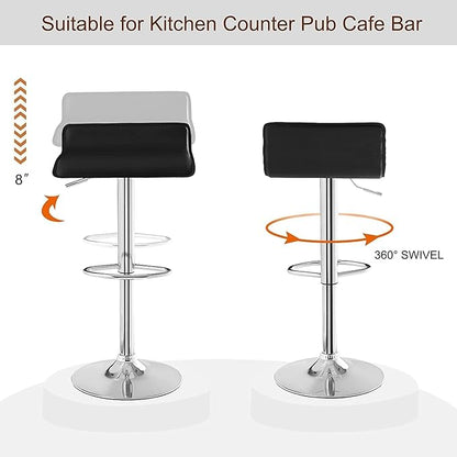 VECELO Bar Stools Set of 2, Swivel Bar Chairs, Adjustable Counter Bar Stools, Modern Armless PVC Stools for Kitchen/Island/Bar/Dining Room/Party, Dark Black