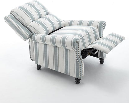 UIXE Pushback Recliner Chair Accent Chairs, Fabric Armchair Push Back Club Arm Chair for Living Room, Rivet Trim Overstuffed Home Theater Single Sofa Bedroom Reading Seat with Footrest - Stripe Blue