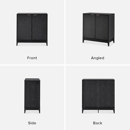 mopio Brooklyn Storage Cabinet, Modern Farmhouse Entryway Accent Case, Buffet Sideboard, Console Table, Credenza, Wood Modular Organizer with Doors & Shelf, Fluted Panel Cupboard (Black, Single)