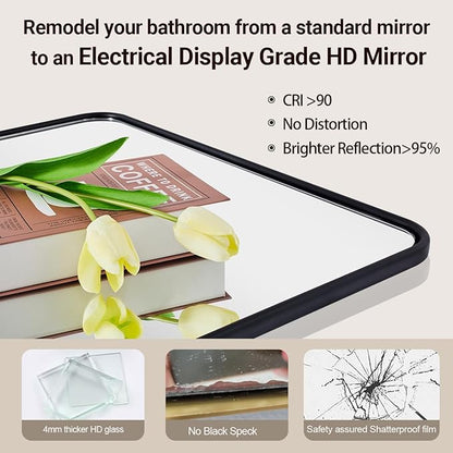 ANDY STAR Black Bathroom Mirror, 30x40 Inch Rounded Rectangle Mirror for Bathroom, Modern Tube Matte Black Framed Rectangular Mirrors for Vanity, Explosion-Proof Film, Wall Mount Horizontal/Vertical