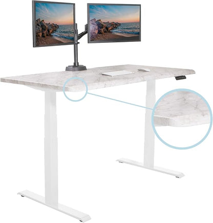 Vari ComfortEdge 60x30 Inch Adjustable Electric Standing Desk – Limited Edition Sit Stand VariDesk with Memory Presets & Sloped Front Edge + Tool-Free Assembly (Marble/White Legs)