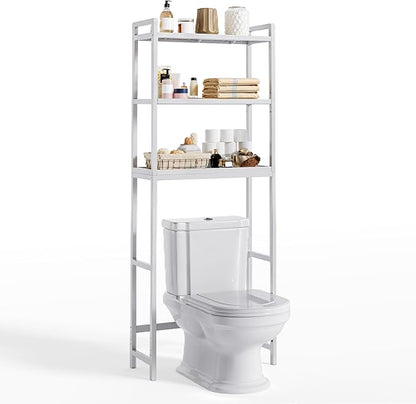 Gizoon Over The Toilet Storage, 3 Tier Bamboo Bathroom Organizer with Adjustable Shelf, Freestanding Above Toilet Stand, Bathroom Storage Shelf Rack