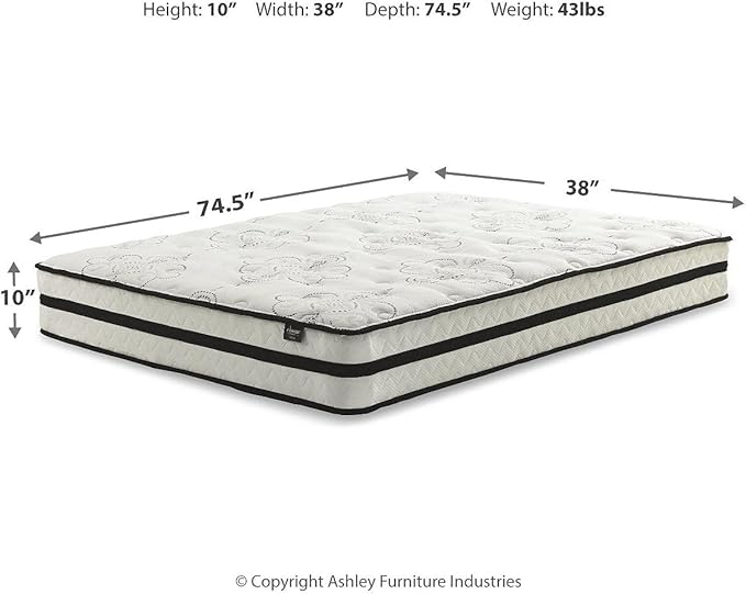 Signature Design by Ashley Twin Size Chime 10 Inch Medium Firm Hybrid Mattress with Cooling Gel Memory Foam for Pressure Relief, Fiberglass Free, Mattress In A Box