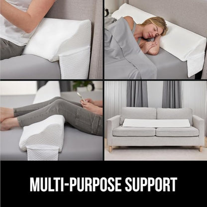 GORILLA GRIP Patent Pending Queen Bed Wedge Pillow Headboard Gap Filler, US Designed, Comfortable Supportive High Density Foam Pillows, Stay in Place Gripping Dots, Wedges Between Mattress, White