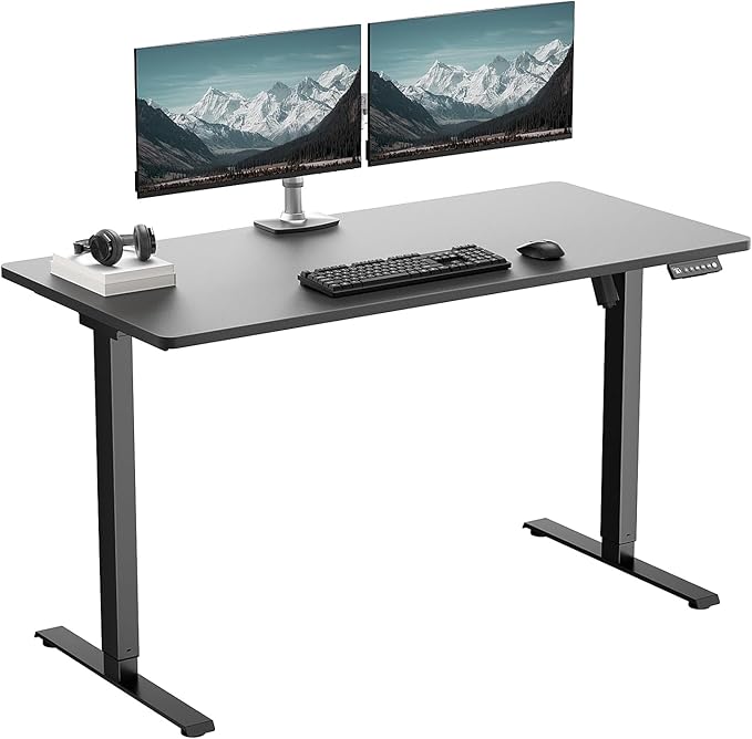 One-Piece Electric Standing Desk, 48 x 24 Inch Adjustable Height Sit to Stand Up Desk for Home Office, Work & Study, Black Frame & Black Desktop (2 Packages)