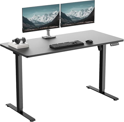 One-Piece Electric Standing Desk, 48 x 24 Inch Adjustable Height Sit to Stand Up Desk for Home Office, Work & Study, Black Frame & Black Desktop (2 Packages)