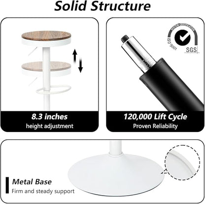 Kidol & Shellder Bar Stools Set of 2 Round Adjustable Swivel Barstools Modern Backless Bar Chairs Wooden Seat Counter Height Stools Armless for Kitchen Island, Cafe, Dining Room White