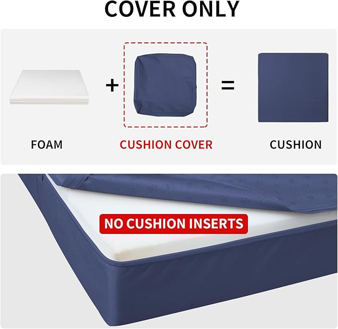 Easy-Going Waterproof Patio Cushion Covers ONLY Cover 27x25x5 inch 4 Pack Replacement Non-Slip Outdoor Seat Cushion Slipcover with Zipper. Navy