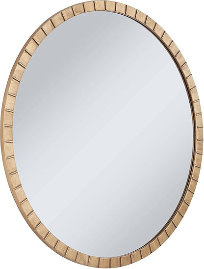 Uttermost Gracia Round Vanity Decorative Wall Mirror Modern Glam Gleaming Warm Gold Leaf Tiled Iron Frame 34" Wide Decor for Bathroom Bedroom Living Room Home House Office Entryway