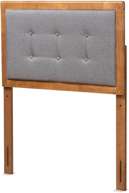 Mid-Century Marvel Fabric Upholstered Walnut Brown Finished Wood Headboard, Wall Mount Headboard Twin/Dark Gray