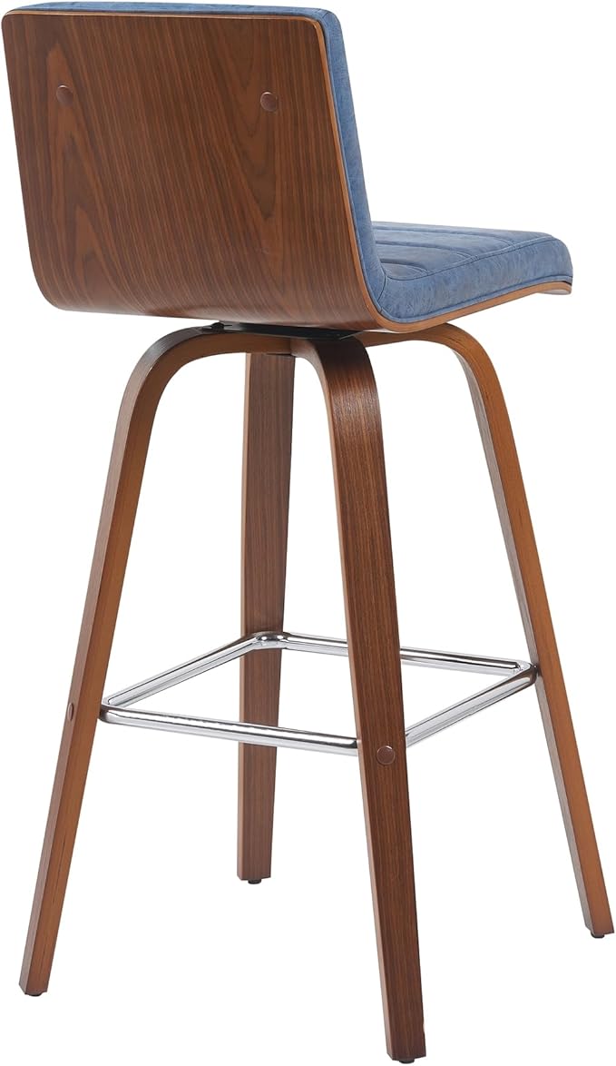 Vienna Modern Swivel Bar Height Stool with Vintage Blue Upholstered Seat and Walnut Finished Wood Frame Set of 2