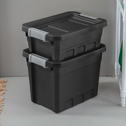 Sterilite 6-Pack Plastic Storage Bins with Lids, Stackable Containers, 4 Gallon, Black