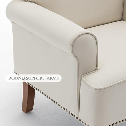 HOMEFLEX Accent Chair, Faux Leather Living Room Chairs with Nailhead Trim, Mid-Century Lounge Armchair with Solid Wood Legs, Comfy Reading Single Sofa for Bedroom, Waiting Room (White, 2 Chairs)