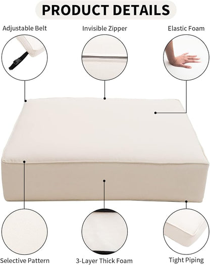 Outdoor Seat Cushions Set for Patio Furniture Deep Seating Patio Cushion Set Weather-Resistant Thick Cushions 25.6" W x 25.6" D x 5” T,Creamy White