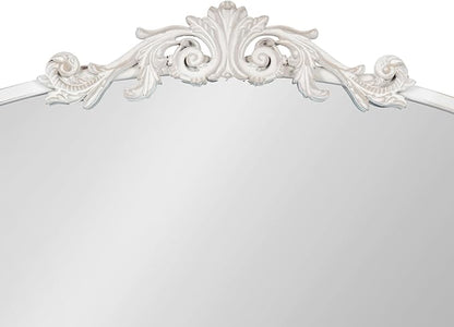 Kate and Laurel Arendahl Ornate Traditional Arched Mirror; 36 x 29; White; Decorative Baroque Style Arched Wall Mirror with Wide Frame and Ornamental Crown
