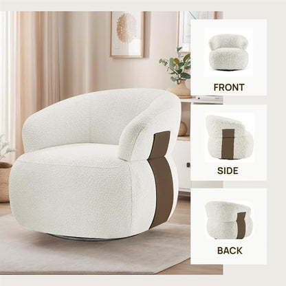 Swivel Barrel Accent Chairs-Modern Round Club Arm Chair Upholstered Living Room Armchair, Single Sofa Seating Bedroom Side Reading Seat for Living Roon Office (White,1 Pack)