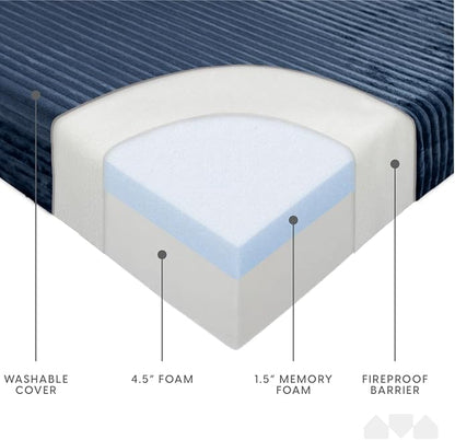 Milliard Tri Folding Sofa Mattress, 2024 Edition, Memory Foam Foldable Mattress with Ultra Soft & Washable Ribbed Fur Cover, Twin Size (Navy)