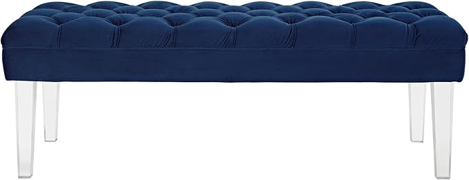 Modway Valet Tufted Button Performance Velvet Upholstered Bedroom Or Entryway Bench with Acrylic Legs in Navy