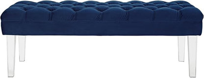 Modway Valet Tufted Button Performance Velvet Upholstered Bedroom Or Entryway Bench with Acrylic Legs in Navy