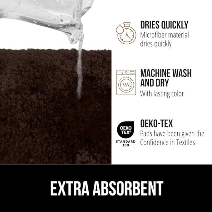 GORILLA GRIP Bathroom Rugs, 42x24, Ultra Soft Absorbent Mat, Thick Plush Bath Rug, Machine Washable, Microfiber Quick Dry, Mats for Shower, Bathtub and Floor, Home Decor Accessories, Brown