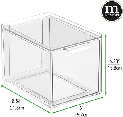 mDesign Kitchen Storage Drawer Box – Plastic Storage Box with Pull-Out Drawer – Pantry, Fridge and Cupboard Storage for Food and Snacks – Pack of 2 – Clear