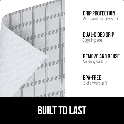 GORILLA GRIP DripGuard Shelf Liner, Non Adhesive Drawer and Kitchen Cabinet Protector, Slip Resistant BPA Free Smooth Surface Plastic Liners for Cabinets, Bathrooms, Closets, 17.5x240 Inch Gray Stripe